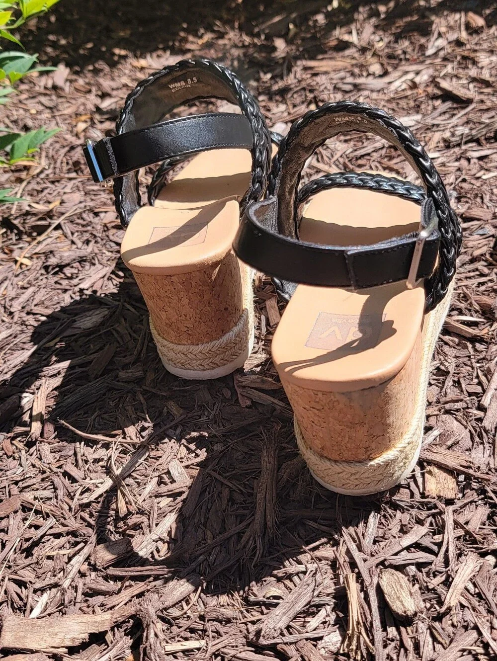 Woven Strap Wedge Sandals - Black